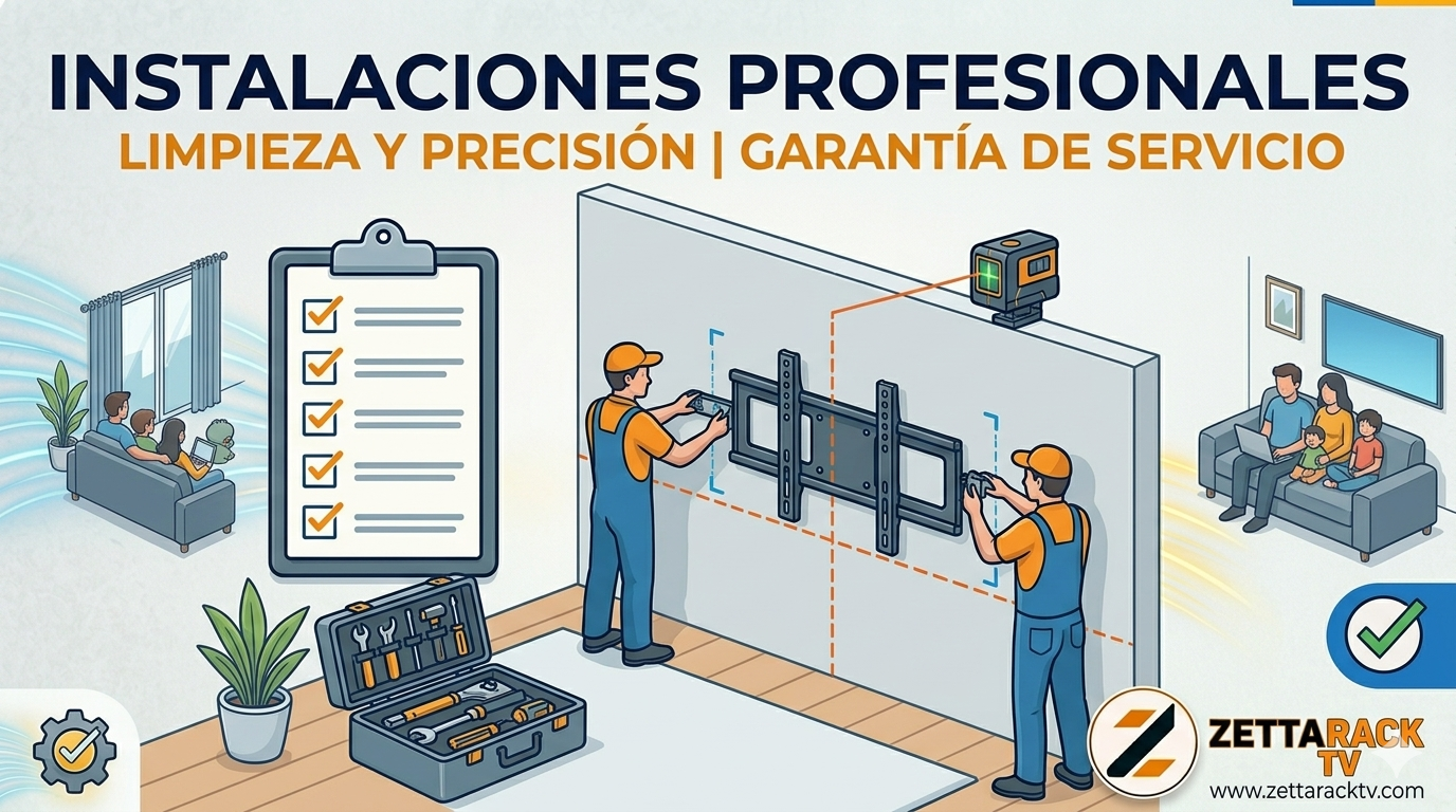 Ilustración macro de un técnico con guantes ajustando un tornillo hexagonal en un rack de alta resistencia con una llave dinamométrica y un nivel de burbuja de ZettaRackTV, con iconos técnicos y texto 'AJUSTE PERFECTO | DURABILIDAD'